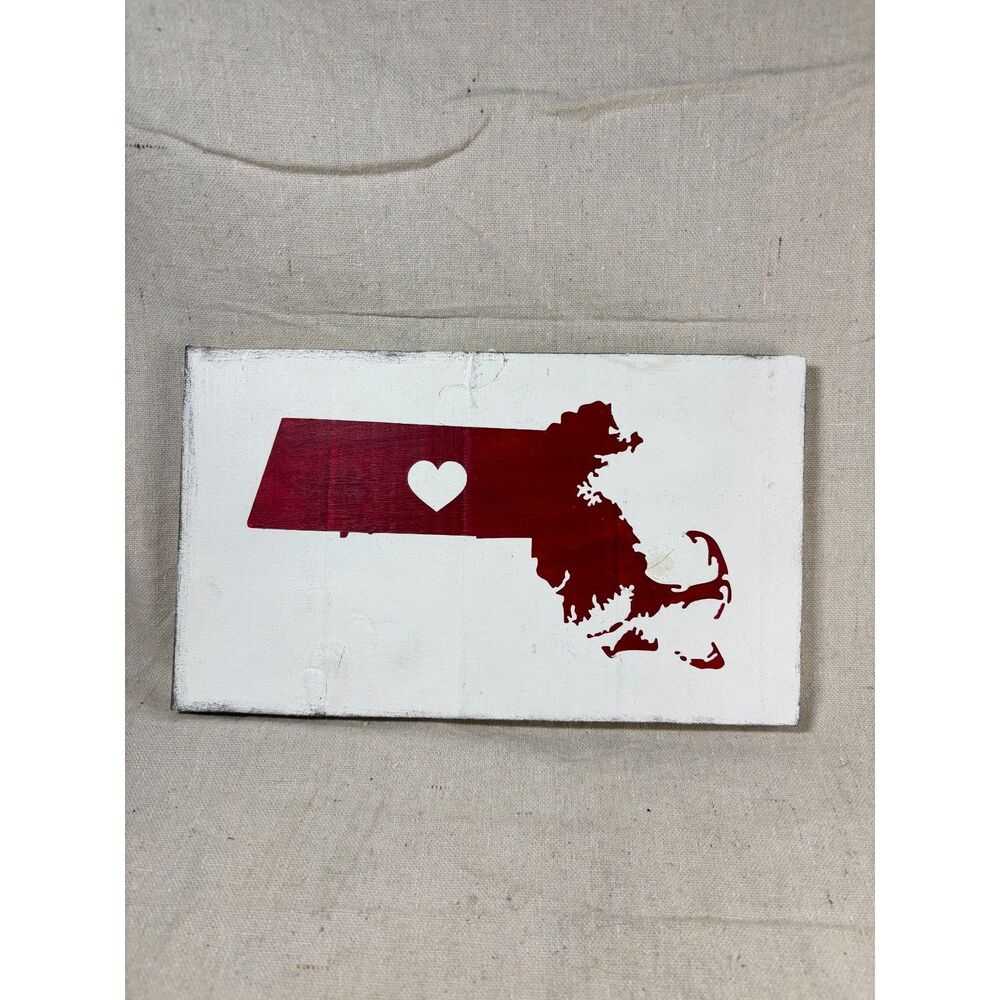 Anchored Soul Massachusetts Love Heart Red & White Wood Wall Decor